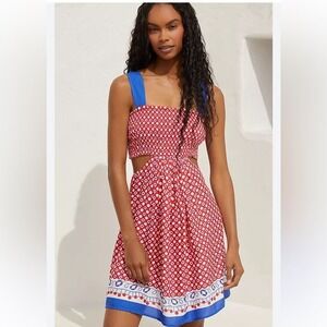 Anthropologie Red Blue and‎ White Dress